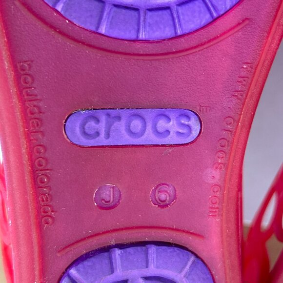 Crocs Adrina Jelly Ballet Flats Junior Girls 6 Pink Purple Circles Slip On Open - Picture 8 of 10
